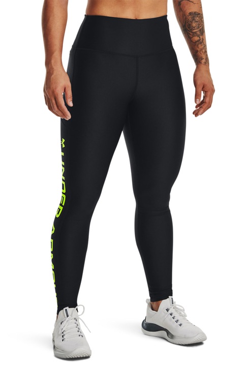 Under Armour, Фитнес клин HeatGear® с висока талия, Черен/Лайм зелено