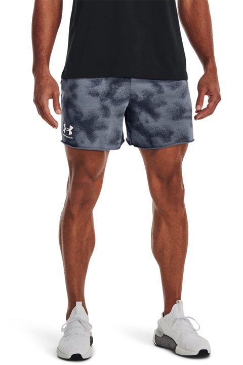 Under Armour, Pantaloni scurti din material terry cu model tie-dye, pentru fitness Rival, Gri