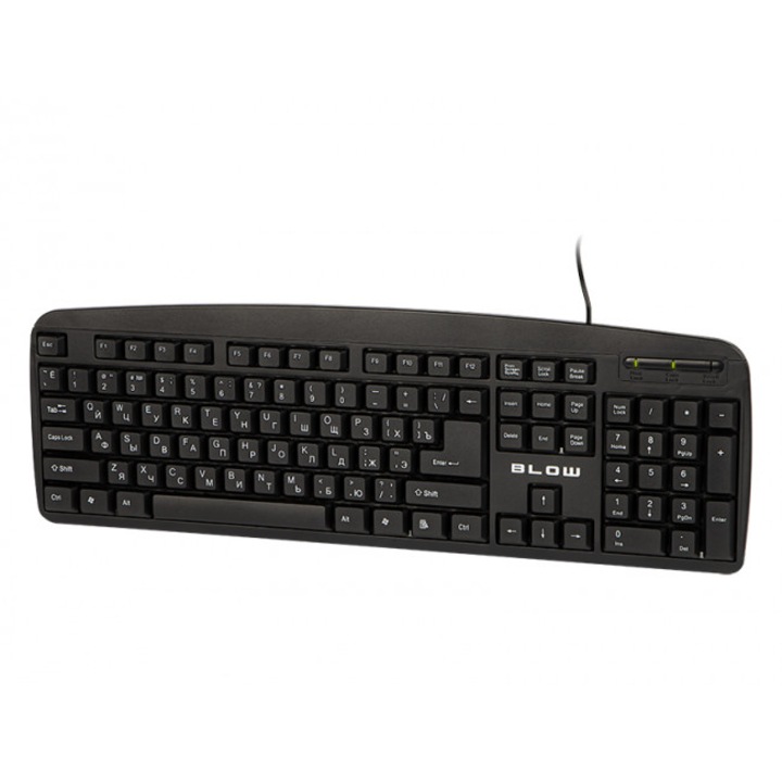 Tastatura KP-104, Blow, Plastic, Cu cablu USB, QWERTY+ Chirilic, Negru/Alb