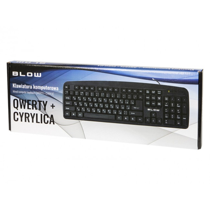 Клавиатура KP-104, Blow, Plastic, С USB кабел, QWERTY+ кирилица, черно/бяло