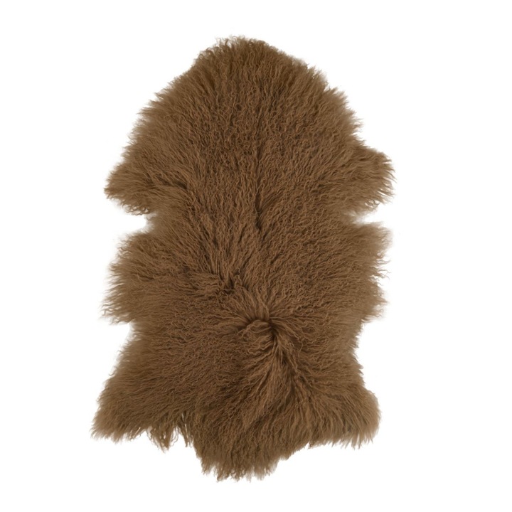 Covor din blana naturala de oaie Tibetana, 90x110 cm, culoare Caramel