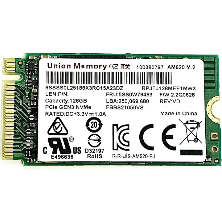 SSD Union Memory 128GB, NVMe, PCI Express 3.0 x4 (NVMe), bulk
