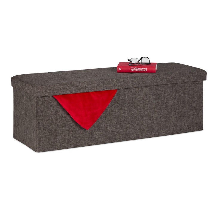 Пейка с място за съхранение, Relaxdays, капацитет до 3 души, размери 38,5 x 114 x 37,5 cm, кафява