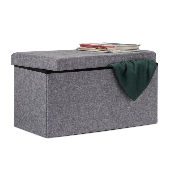 Banca 2 locuri cu spatiu de depozitare, Relaxdays, dimensiuni 38 x 76 x 38 cm, antracit
