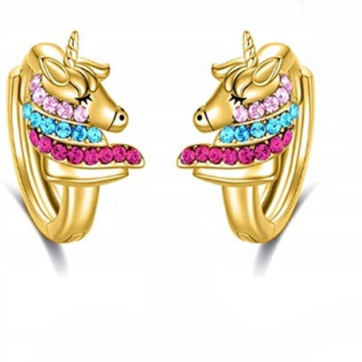 Детски обеци, Mennica Bydgoska, модел Еднорог, Злато 925, Многоцветни