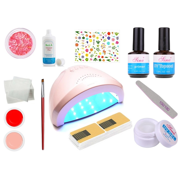 Kit unghii false cu gel uv, nr.17, lampa led, Ultra Pack, Sela