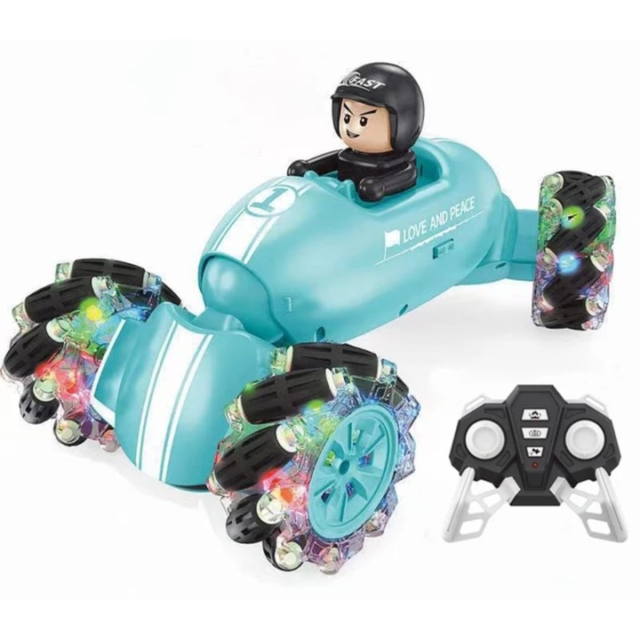 Masina cu telecomanda si control prin gesturi, 360 grade rotire, Drift 4 x 4 lumini led, albastru, 33 cm