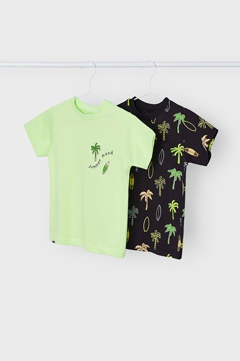 Mayoral, Mintás póló fodros ujjakkal, Fekete/Limezöld