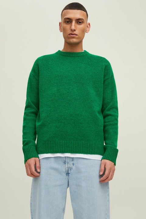Jack & Jones, Пуловер с овално деколте, Зелен