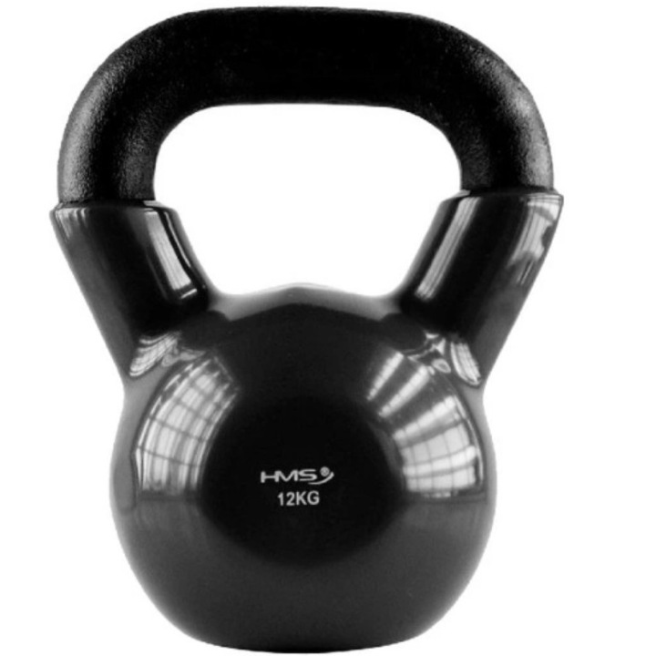 Kettlebell súly, Hms, öntöttvas/vinil, 12 kg, fekete
