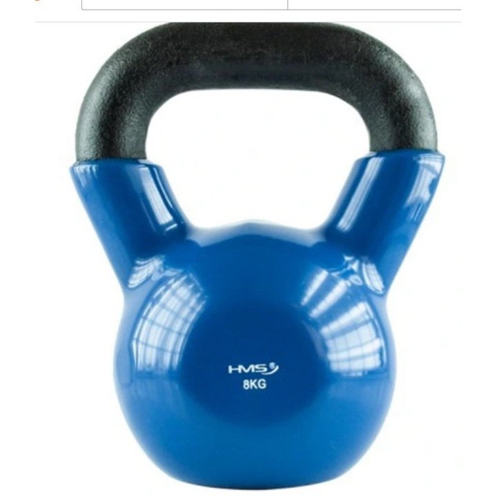Greutate Kettlebell, Hms, Fonta/Vinil, 8kg, Negru/Albastru