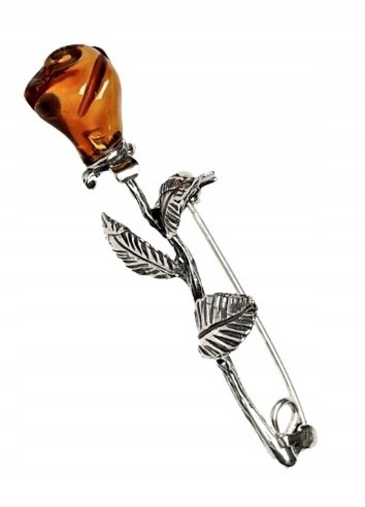 Rózsa bross, Mennica Bydgoska, ezüst/borostyán, ezüst/barna