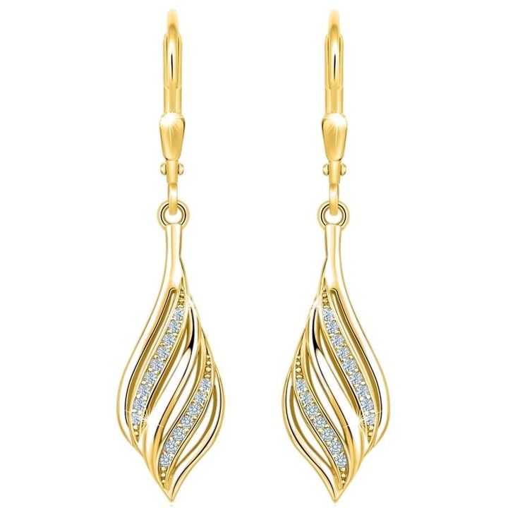 Дамски обеци Mennica Bydgoska, сребърни 925 покрити със злато, дълги и украсени с цирконий