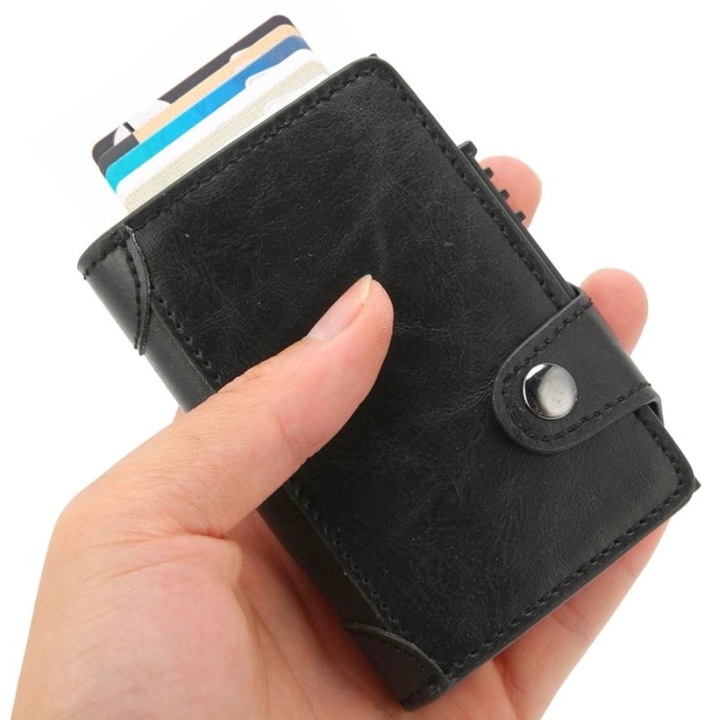 Portofel iUni P4, 10 Carduri, Protectie Contactless, Negru