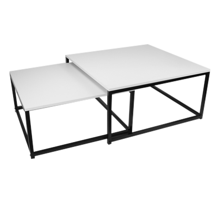 Комплект от 2 холни маси бели матово черни Kastler 75x75x37 см, 65x65x32 см