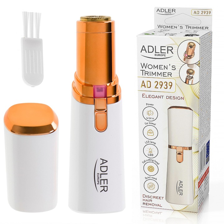 Trimmer pentru femei, Adler, Cu LED, Plastic, Alb, Portocaliu