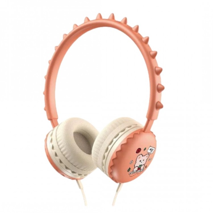 Casti cu fir stereo cu microfon, desene animate, Y19, Tescomak, culoare portocaliu