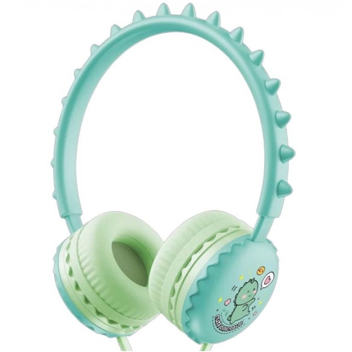Casti cu fir stereo cu microfon, desene animate, Y19, Tescomak, culoare verde