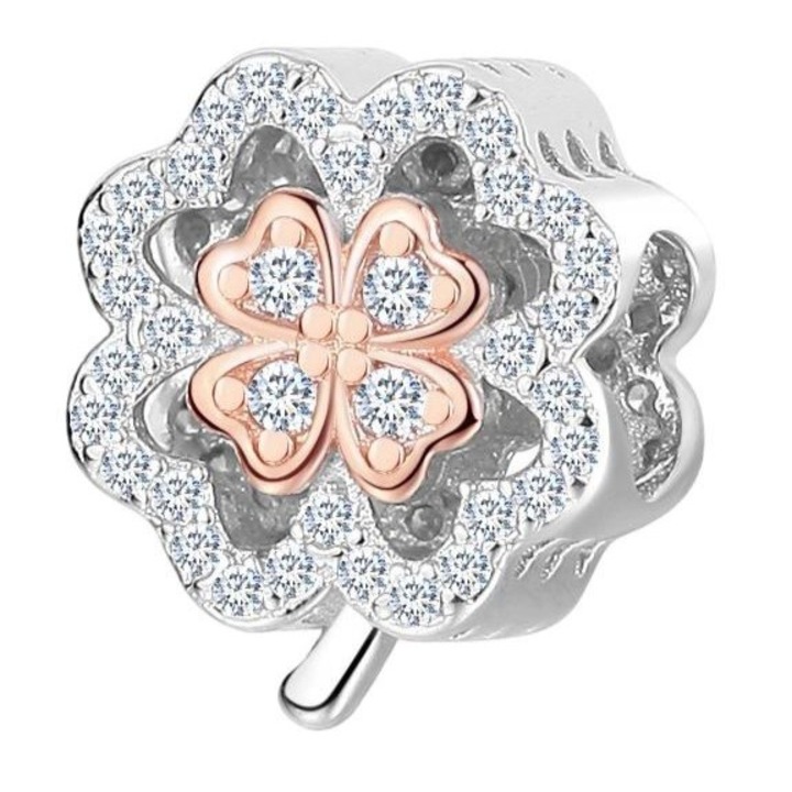 Дамски талисман трилистник, Mennica Bydgoska, сребро/цирконий, сребро/розово злато, съвместим с гривна Pandora