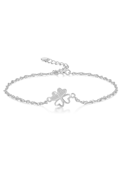 Гривна за дами, Mennica Bydgoska, Модел с детелина, Сребро проба 925, Циркониеви камъни, Сребриста