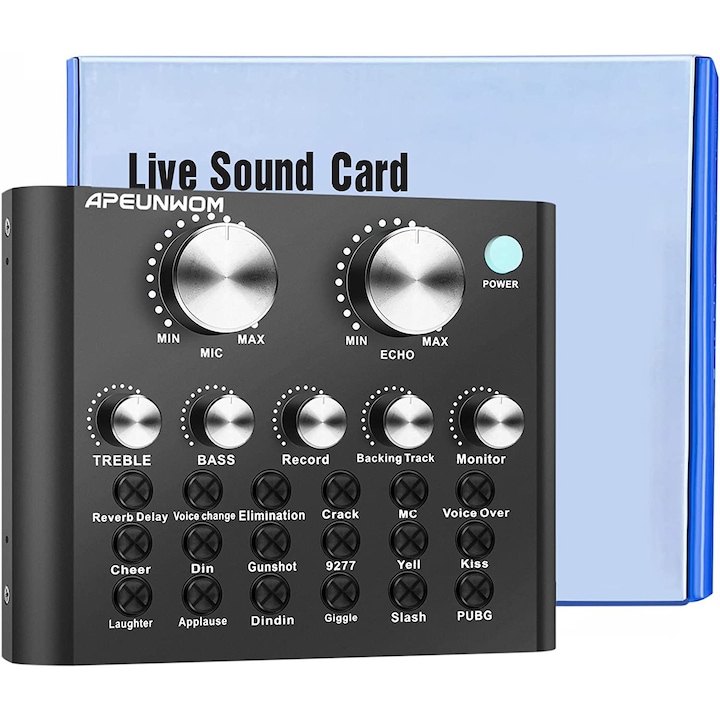 V8 звукова карта, bluetooth 5.0, аудио стрийминг миксер, DJ контролер Гласов чейнджър, съвместим с мобилен телефон, PC китара, компютър, таблет iPad, PS4, Xbox