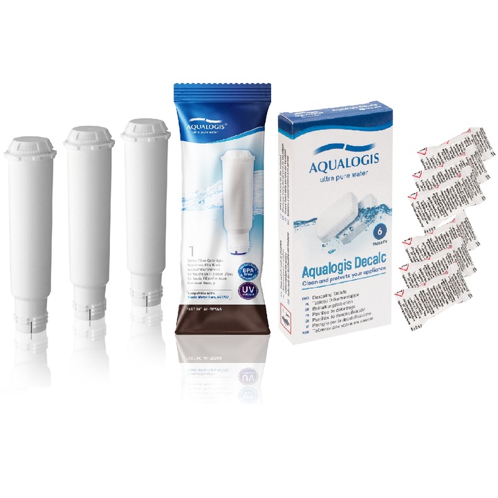 Комплект за поддръжка Aqualogis, На машина за еспресо, 3x филтри AL-TES46, 6x таблетки за отстраняване на котлен камък