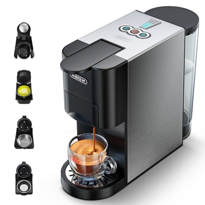 Espressor cu capsule 4in1 HiBREW H3A, Espresso multiplu cald/rece, 20 bar, 1450W, 800ml, Thermoblock, Compatibil cu capsule Nespresso, Dolce Gusto, plicurile ESE si cafea macinata