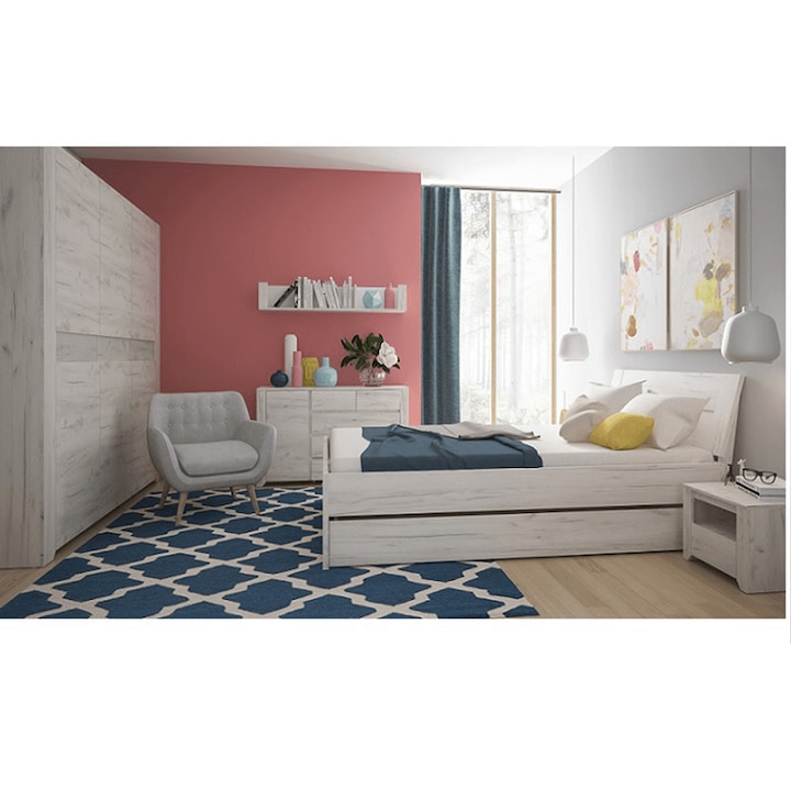 Комплект мебели за спалня мдф бял крафт ангел 220.1x60x207.5 см