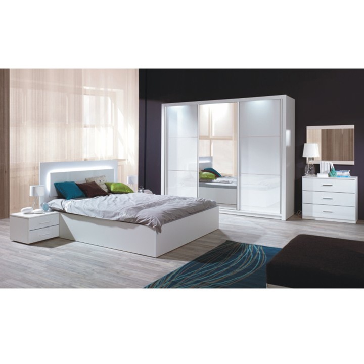 Комплект мебели за спалня Asenia, Бял гланц, 208x67x213 см