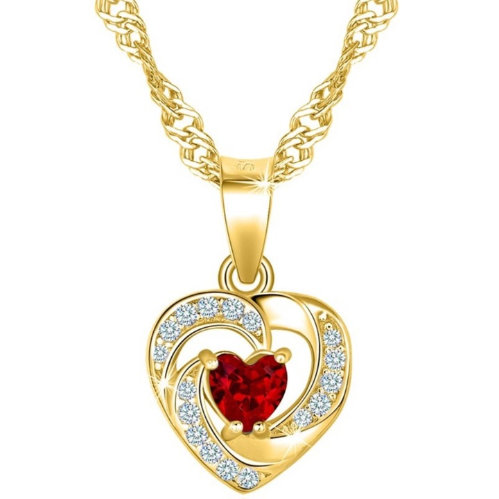 Colier Dama Inima Argint 925 Aurit cu Zirconii Mennica Bydgoska