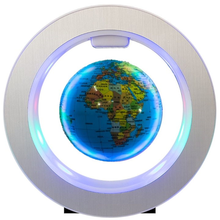 Земен глобус с магнитна левитация, въртене, LED осветление, орнамент за кабинет, офис, хол, антре, син, 20 см