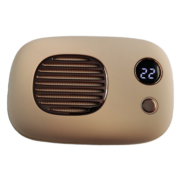 Incalzitor de maini portabil, cu 3 trepte de caldura 35-42°C/40-47°C/47- 52°C, reincarcabil, cu power bank de 10000mAh, incarcare rapida a telefonului, cu afisaj, design RETRO, ROZ CHERRY