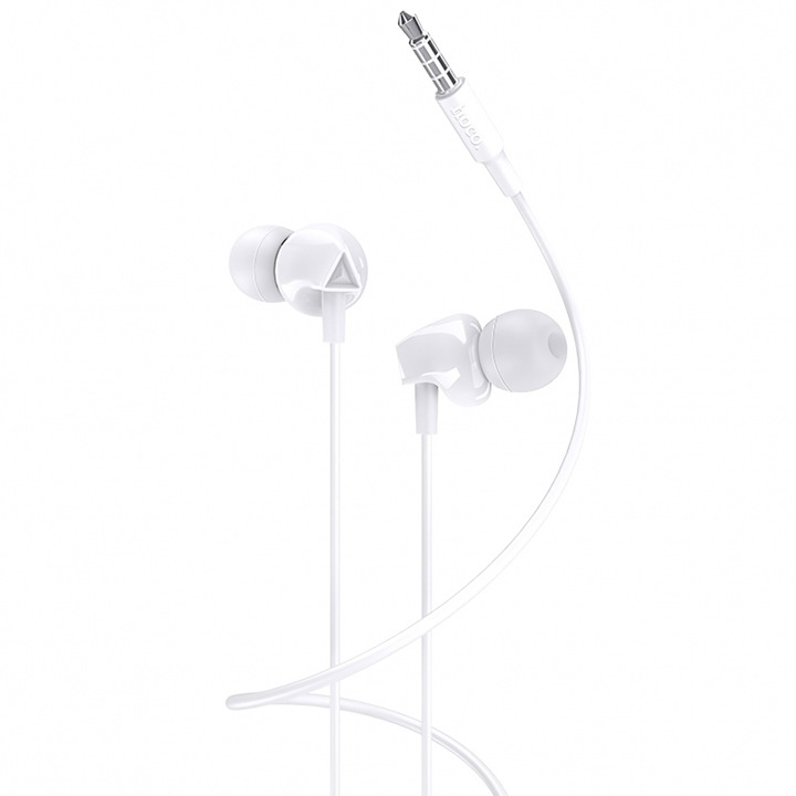 Casti audio cu fir, In Ear, M60, conector Jack 3.5mm, buton control volum si apeluri, microfon, 1.2m lungime, Hi-Fi Stereo, Alb