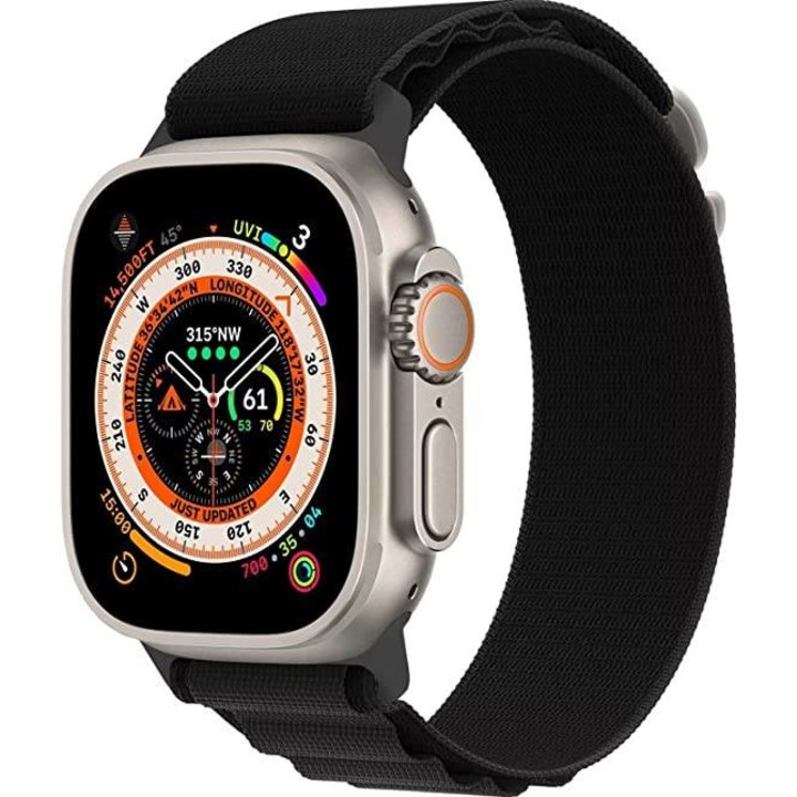 Гривна, съвместима със Smartwatch Apple iWatch 38 mm, 40 mm, 41 mm, размер S, алпийски найлон, черен