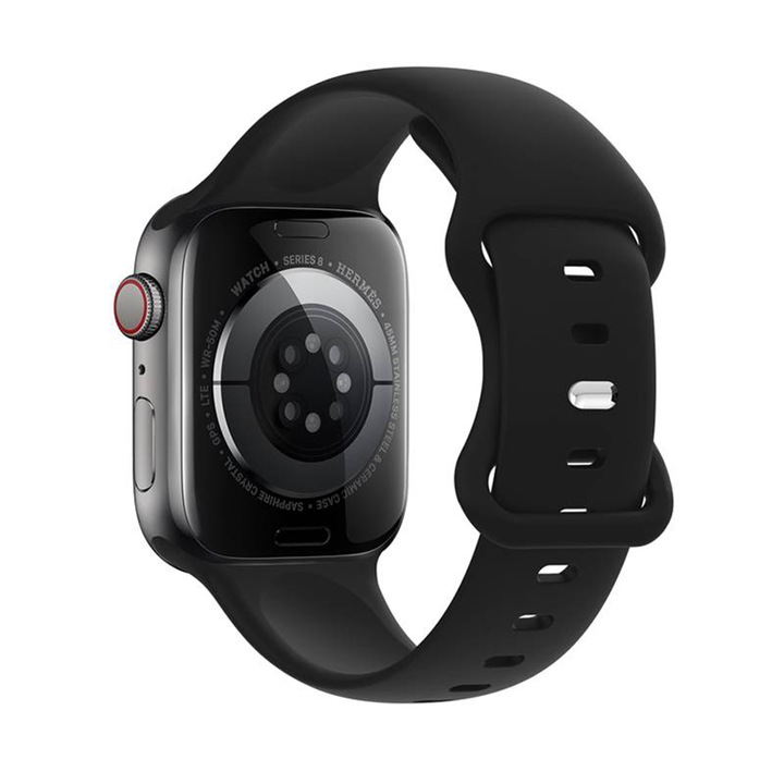 Гривна, съвместима със Smartwatch Apple iWatch Series 8 38 mm, 40 mm, 41 mm, Silicon alfalfa, Черен