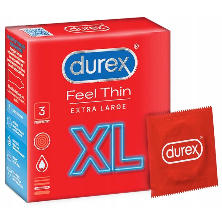 Óvszer, Durex, Feel Thin, Extra Large XL, 57 mm, 3 db