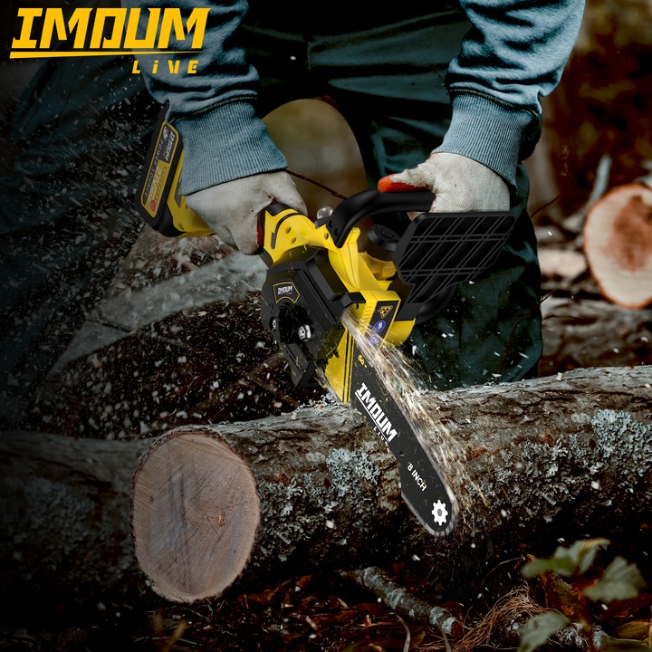 Drujba cu acumulator 8 inch, motor electric fara perii, 21V, 2 acumulatori 3.0Ah, Imoum Live