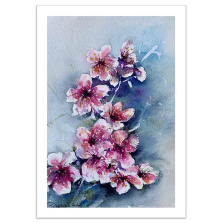 Pictura in acuarela, Flori de mai – tablou pictat manual, dimensiune 19 x 28 cm