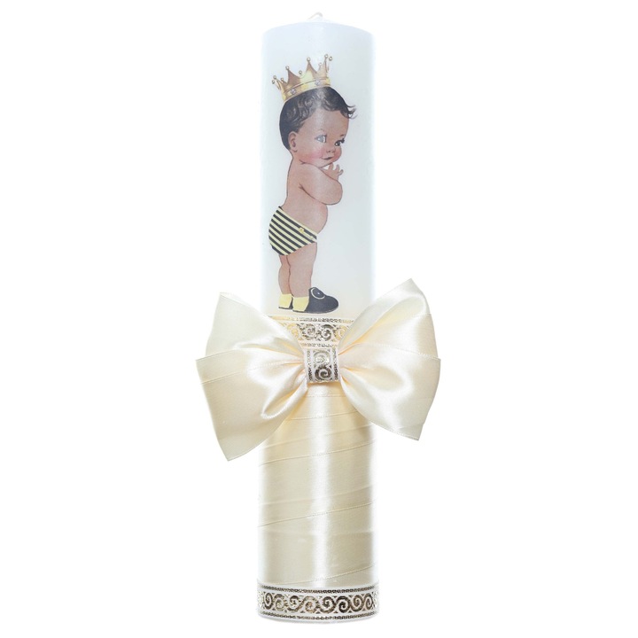 Lumanare botez cu Bebe Print accesorizata cu panglica crem, Recostore®, REC2208