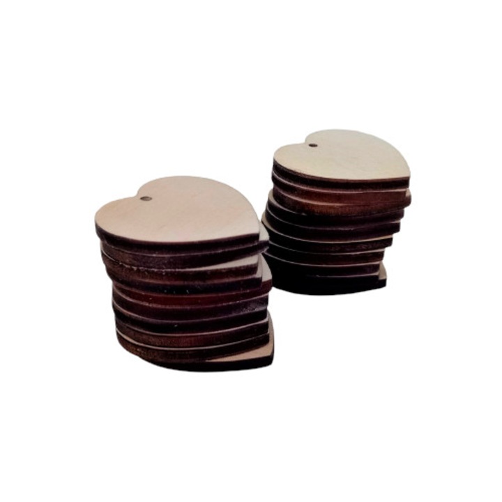 Set 20 bucati baza lemn blank, inima, 3.5x3.5 cm