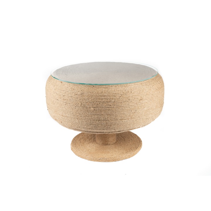 Masa pentru cafea, din iuta, 60 x 60 x 45 cm, Bej