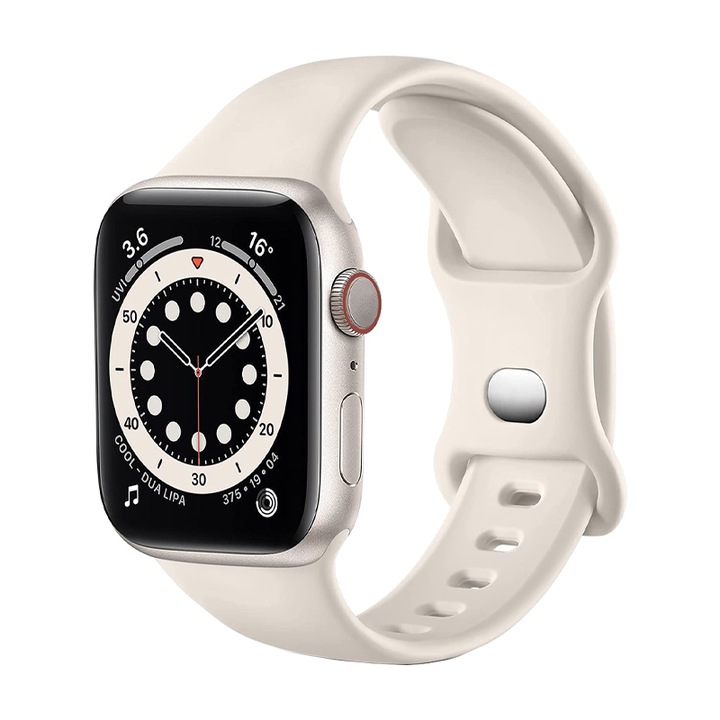 Curea Ceas SmartWatch pentru Apple iWatch 38 mm / 40 mm / 41 mm, Silky Silicone, Soft and Smoth Touch, Comfy to Wear, Crem