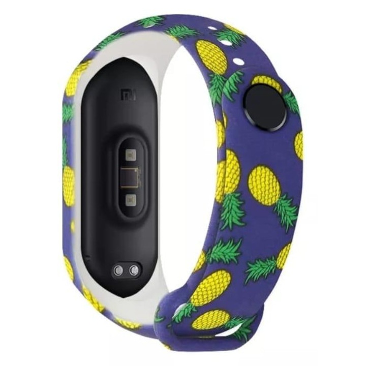 Curea din silicon pentru bratara smart compatibila cu Xiaomi Mi Band 5 / 6, Blue Pineapple