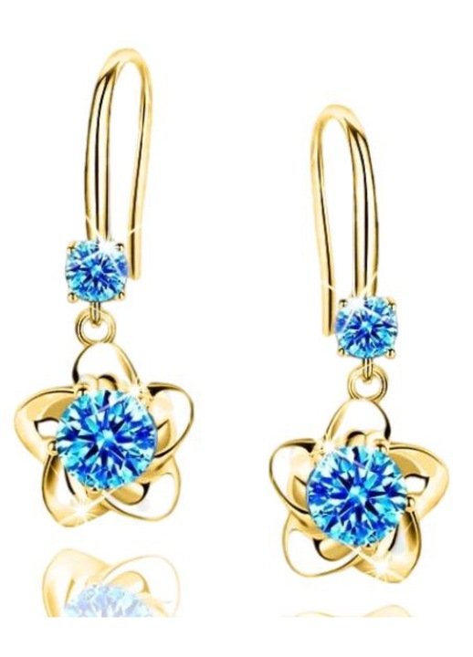 Női virágos fülbevaló, Mennica Bydgoska, ezüst/cirkónium kövek, arany/kék
