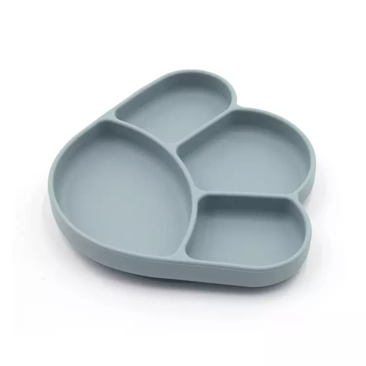 Set Hranire Bebe Din Silicon, Purpley®, Set Diversificare Alimentatie, Farfurie Cu Ventuza Antialunecare, Lingurita Si Furculita Ergonomice, Sigur Pentru Copii, Material Fara Alergeni, Usor De Curatat, Rezistent Si Practic, Pentru Copii Mici, Dusty Blue