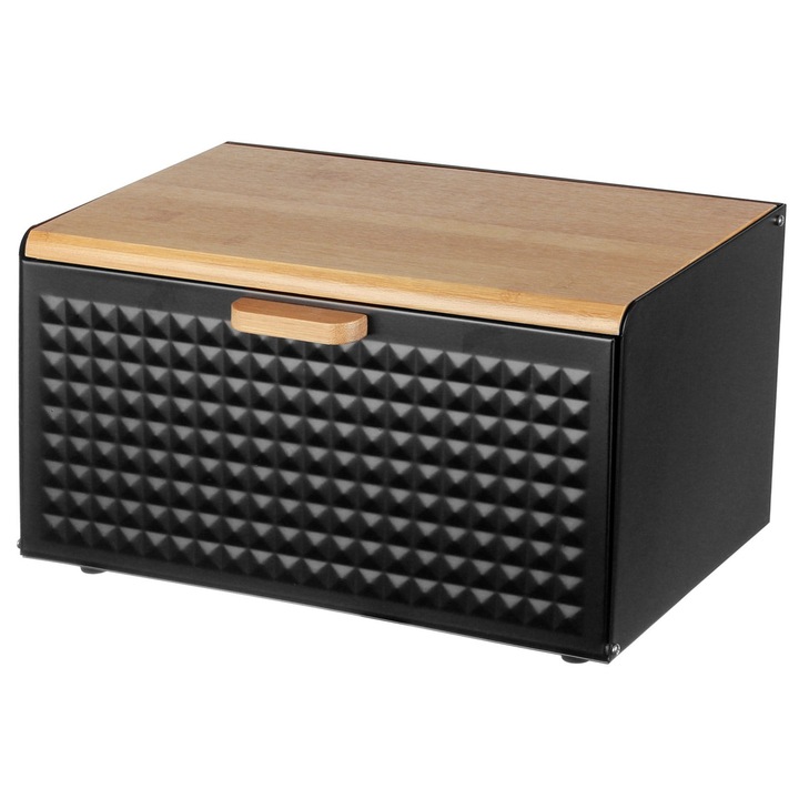 Кутия за хляб BRUNBESTE, BB-2707, От стомана и дърво, С две страни, Черна