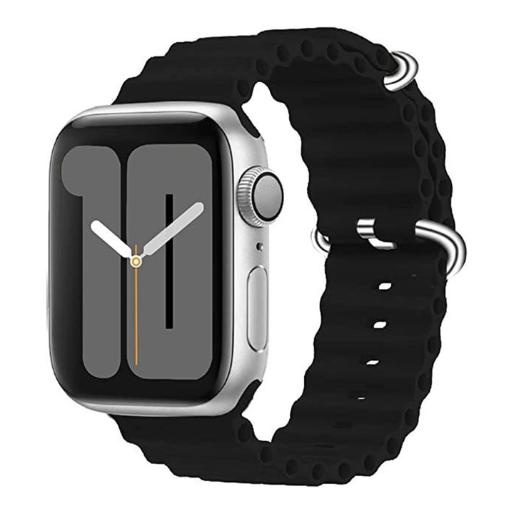 Гривна, съвместима със Smartwatch Apple iWatch 42 mm, 44 mm, 45 mm, Silicon PRO, Черен