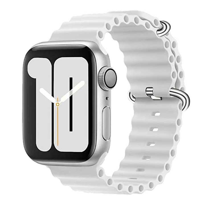 Гривна, съвместима със Smartwatch Apple iWatch 42 mm, 44 mm, 45 mm, Silicon PRO, Бял