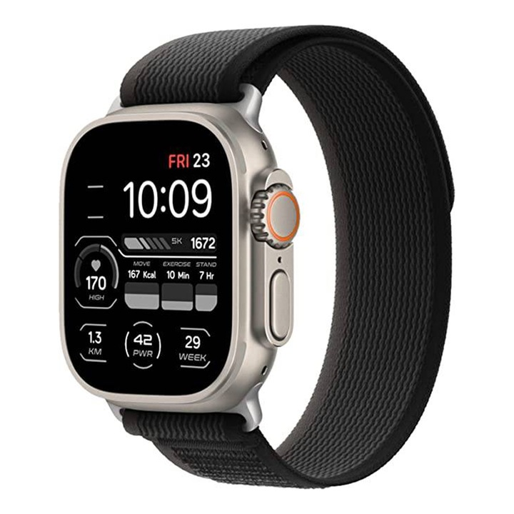 Гривна, съвместима със Smartwatch Apple iWatch 42 mm, 44 mm, 45 mm, найлон, черен