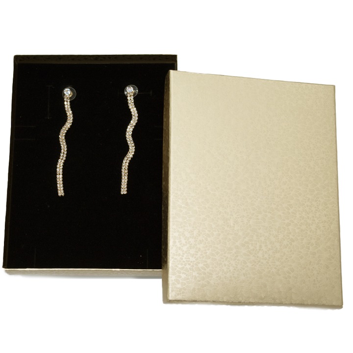 Hosszú hullámos fülbevaló féldrágakövekkel, Teniz, Aranyszín, 8 CM